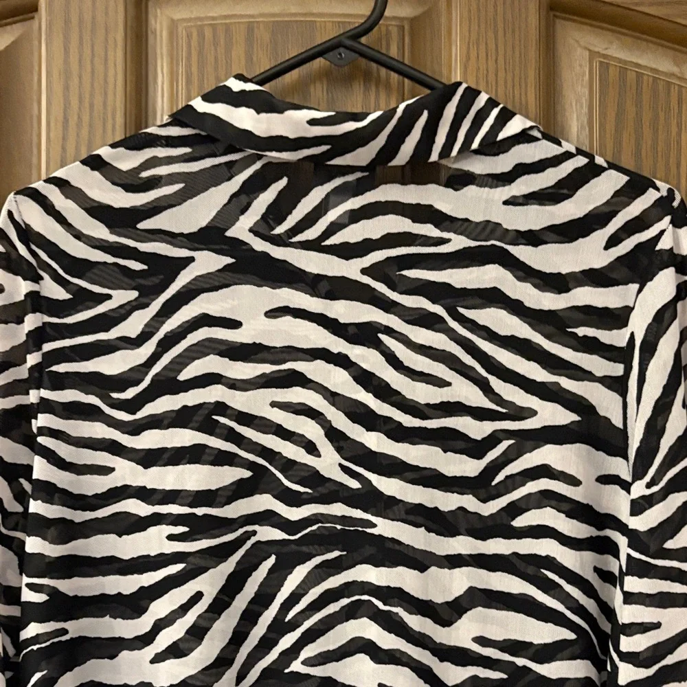 Zebra Print Mesh Button Up - Picture 9 of 9
